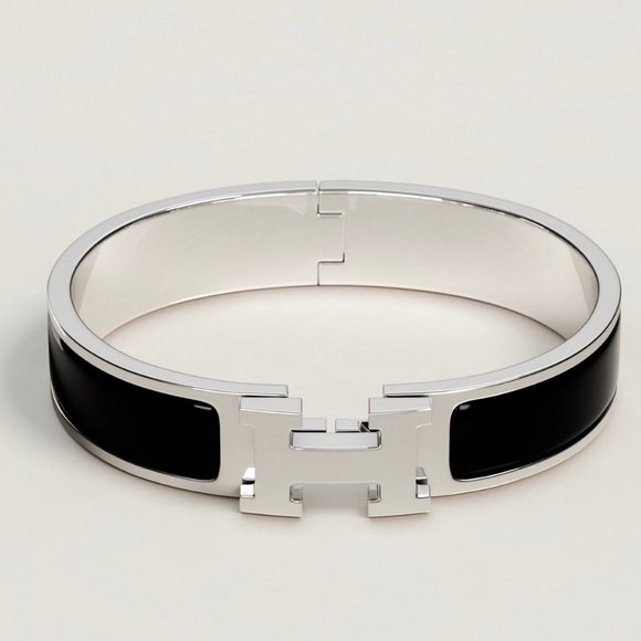 Hermes Jewelry - Hermes Black and Silver Clic H Bracelet